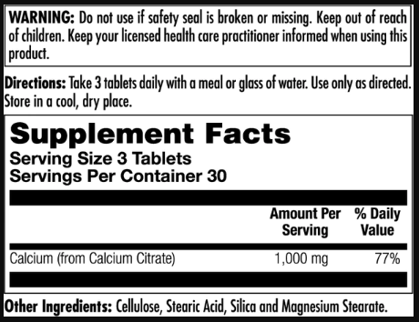 Calcium Citrate 1000mg - 90 tabs фото2
