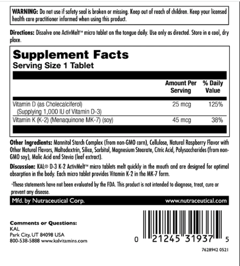 D3 & K2 25mcg - 60 tabs Raspberry фото2