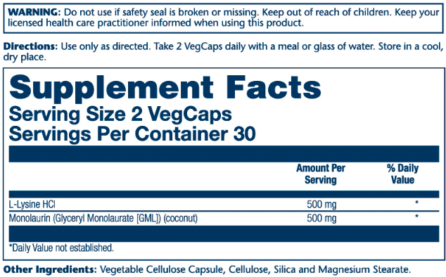 L-Lysine Monolaurin 1:1 - 60 vcaps фото2