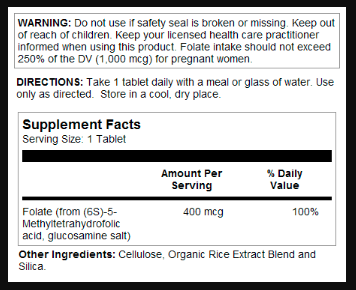 Methyl Folate 400mcg - 90 tabs фото2