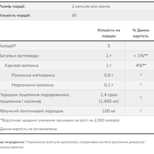 Psyllium Husk 700mg+Pectin - 180 vcaps фото2