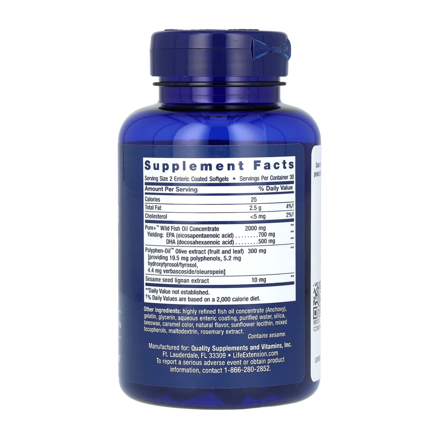 Super Omega-3 EPA/DHA Fish Oil Sesame Lignans & Olive Extract Enteric Coated - 60 softgels фото2