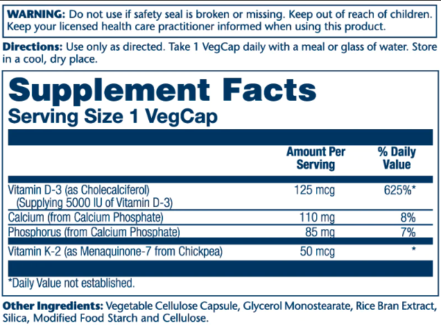 Vitamin D-3 & K-2 - 120 vcaps фото2