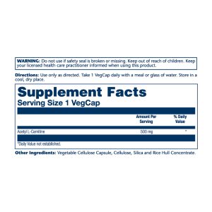Acetyl L-Carnitine 500mg - 30 vcaps фото2