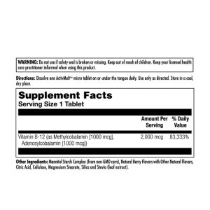 B-12 Methylcobalamin and Adenosylcobalamin 2000mcg - 60 tabs фото2