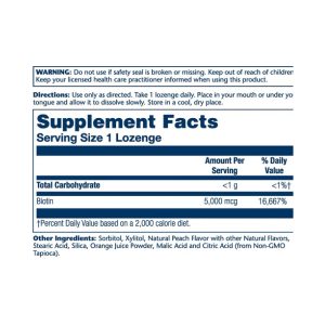 Biotin 5000mcg - 60 Lozenges Natural Peach, Strawberry, Banana фото2
