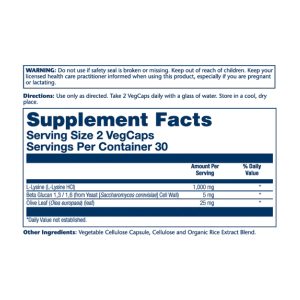 L-Lysine with Beta Glucan 1000mg - 60 vcaps фото2