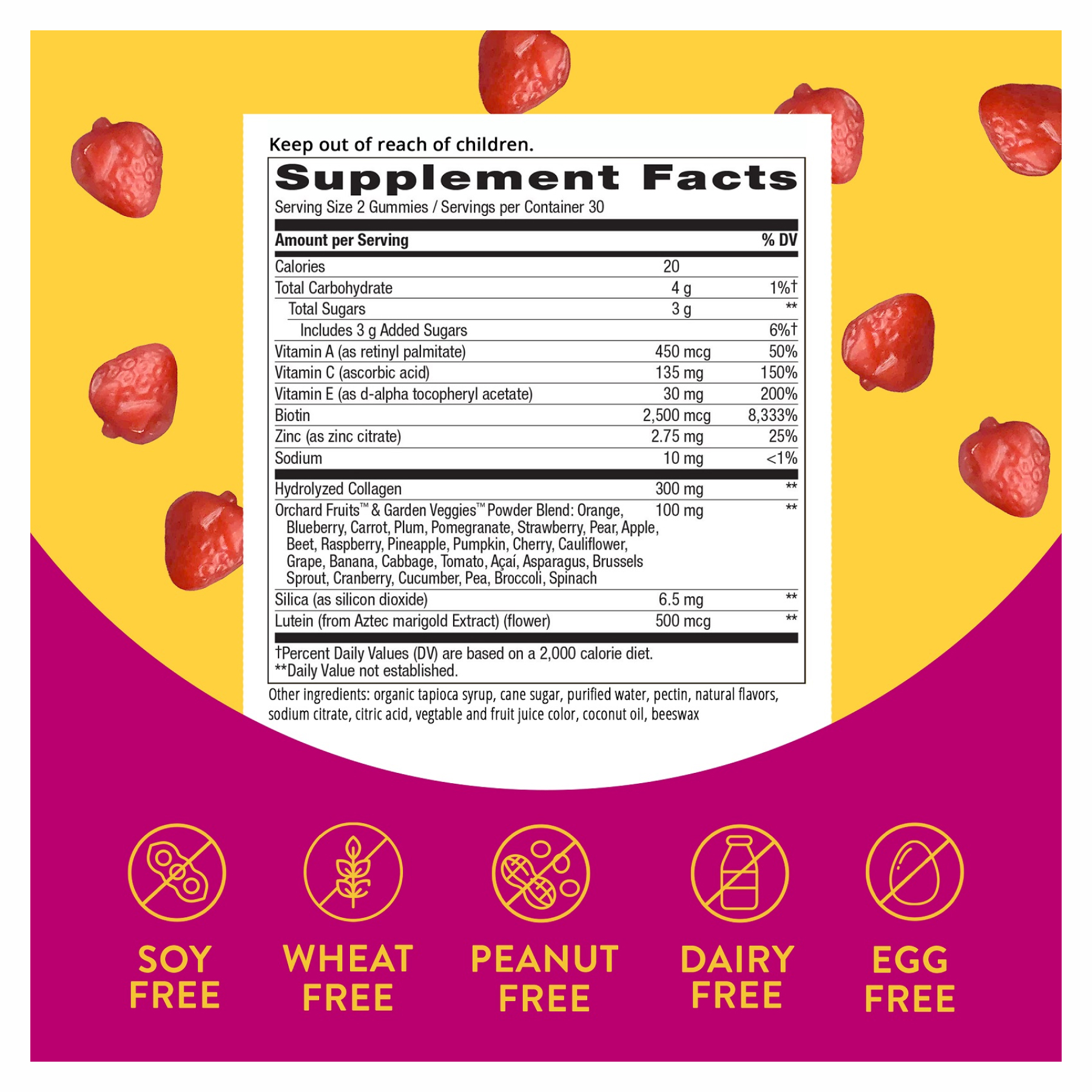 Hair, Skin and Nails with Collagen - 60 gummies Strawberry фото2