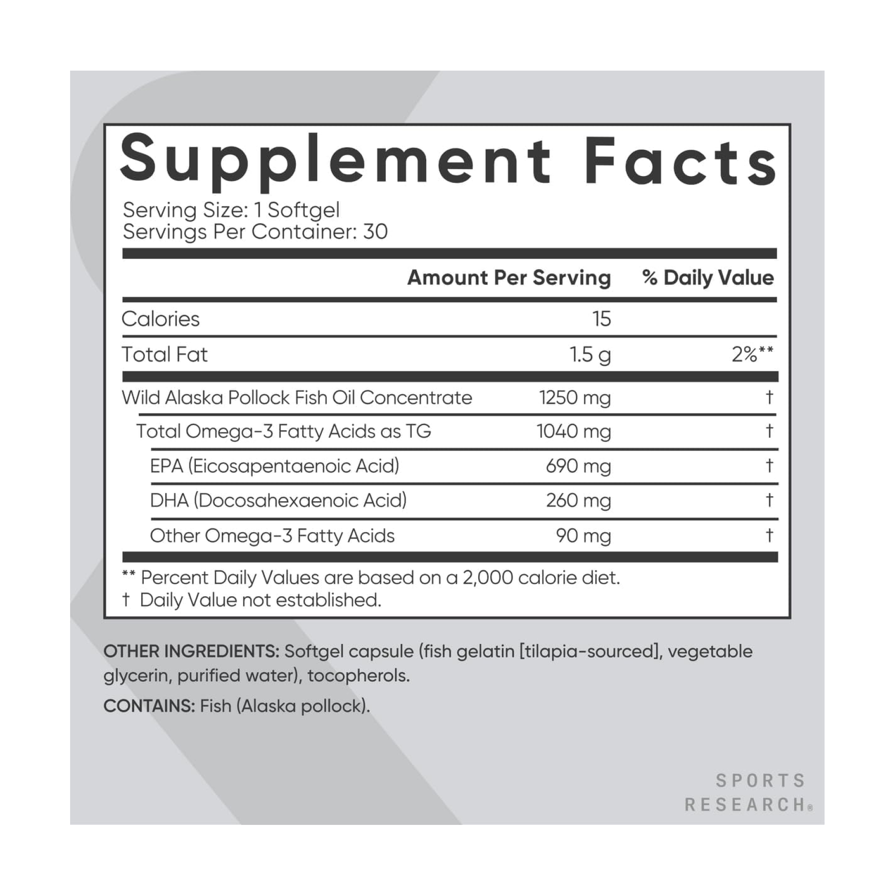 Omega-3 Fish Oil Alaska Pollock 1250mg - 30 softgels фото2