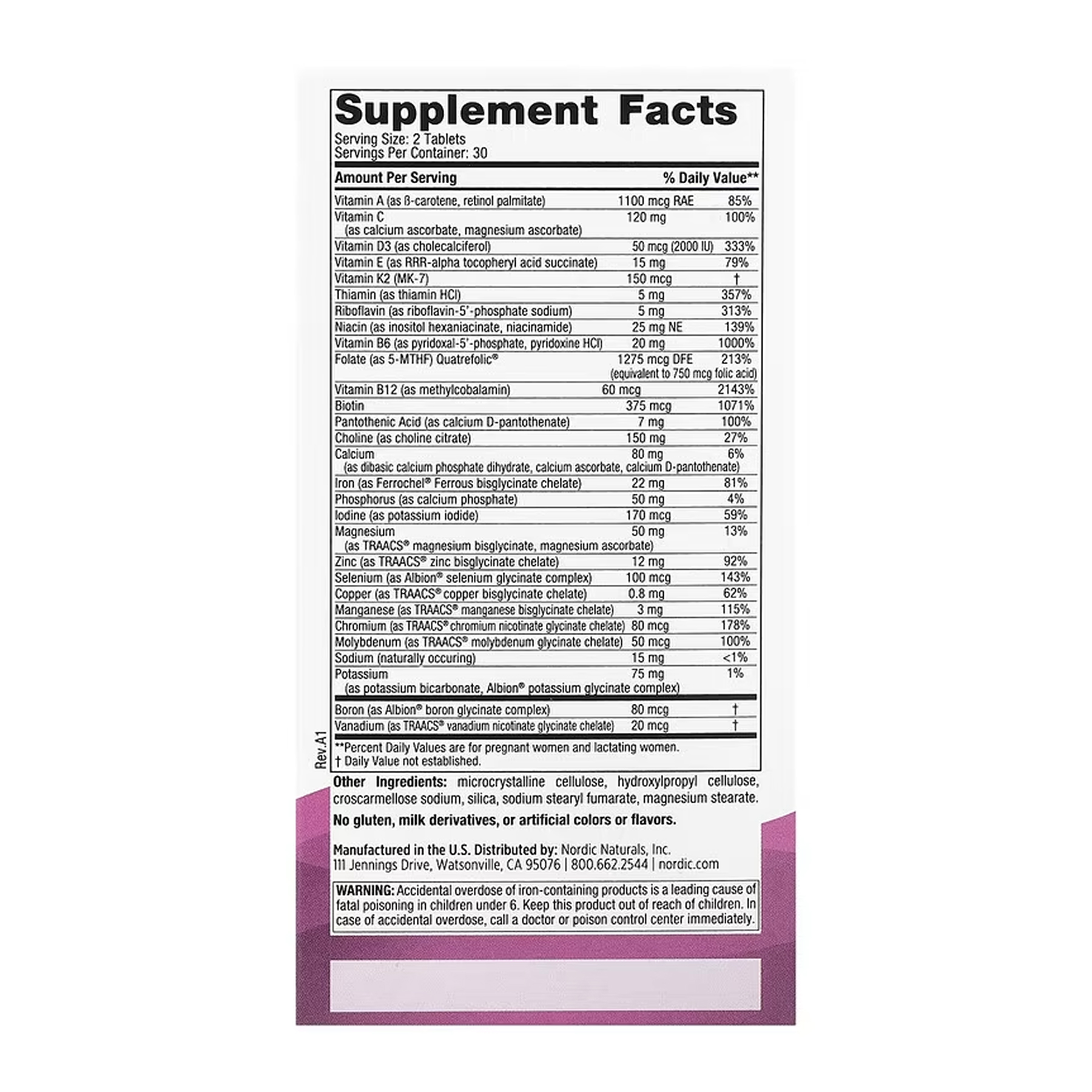 Prenatal Multivitamin - 60 tabs фото2