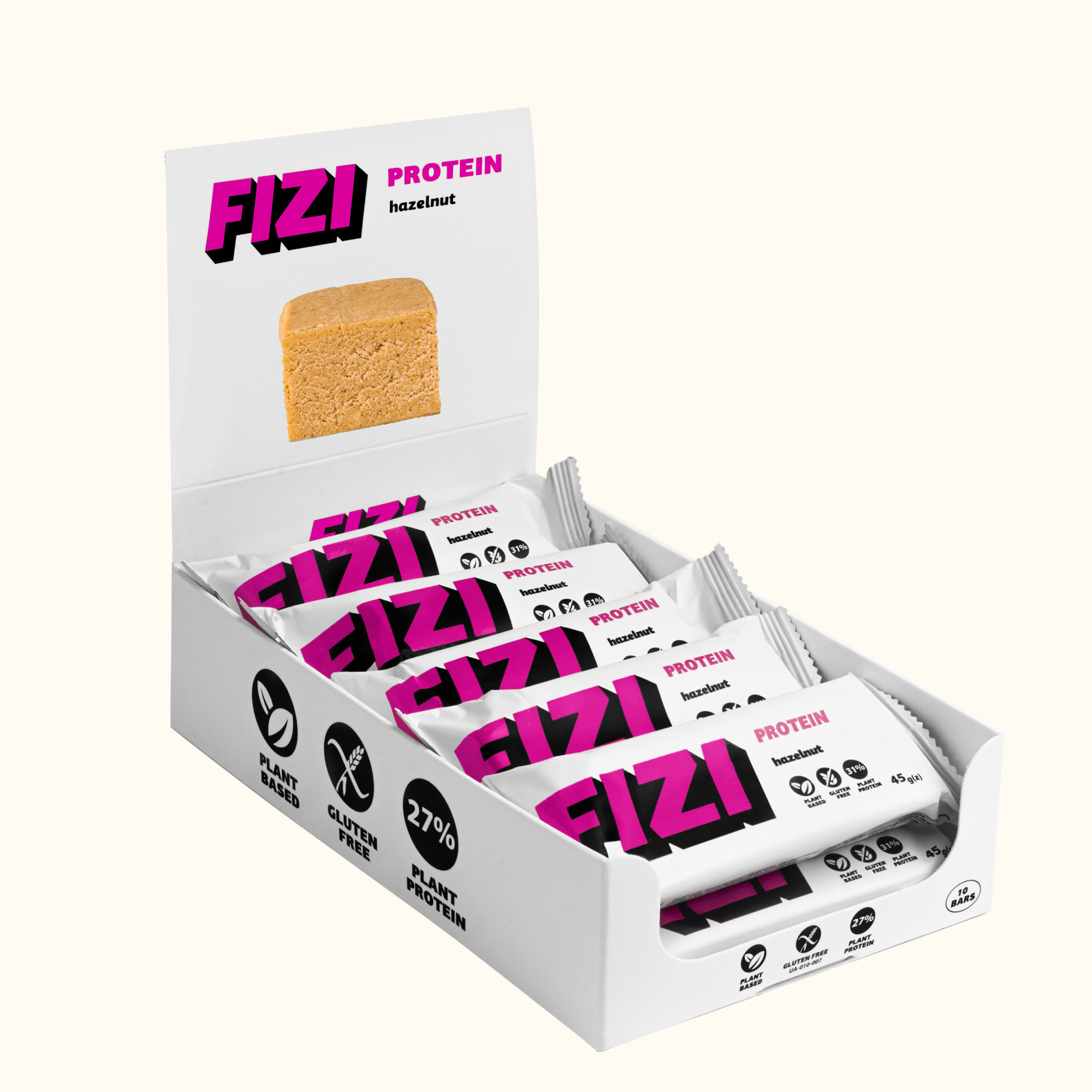 FIZI Protein Bar - 10х45g Hazelnut фото1