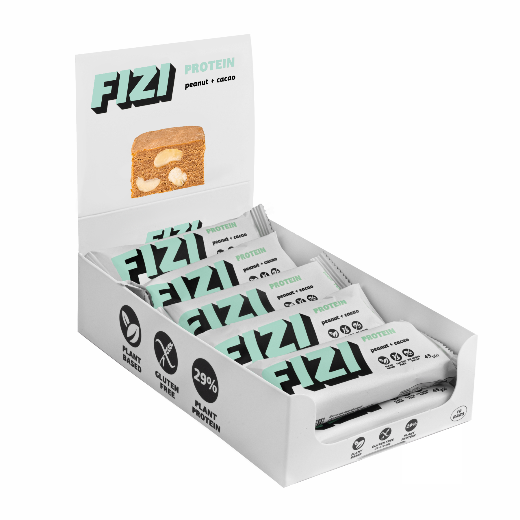 FIZI Protein Bar - 10х45g Peanut-Сacao фото1