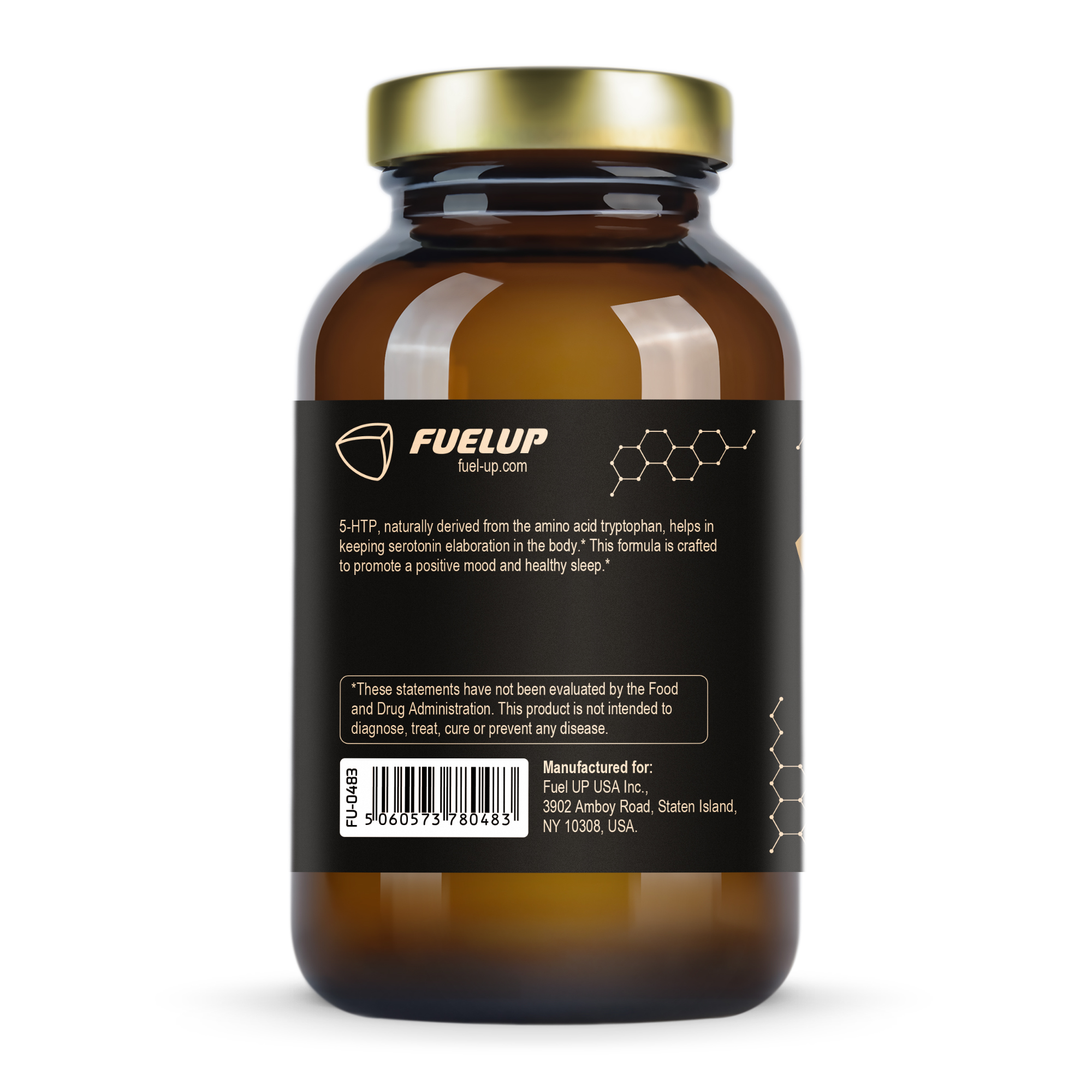 Повний склад 5-HTP 50 mg 180 vegcaps на етикетці Fuel Up