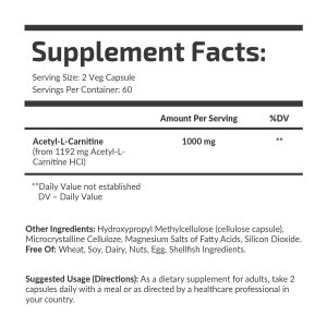 Банка Acetyl L-Carnitine 500 mg 120 vegcaps, вигляд збоку.