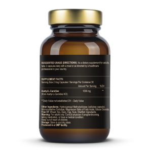 Зворотна сторона банки Acetyl L-Carnitine 500 mg з інструкцією