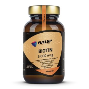 Fuel Up Biotin 5000 mcg 60 капсул, фронтальна сторона банки