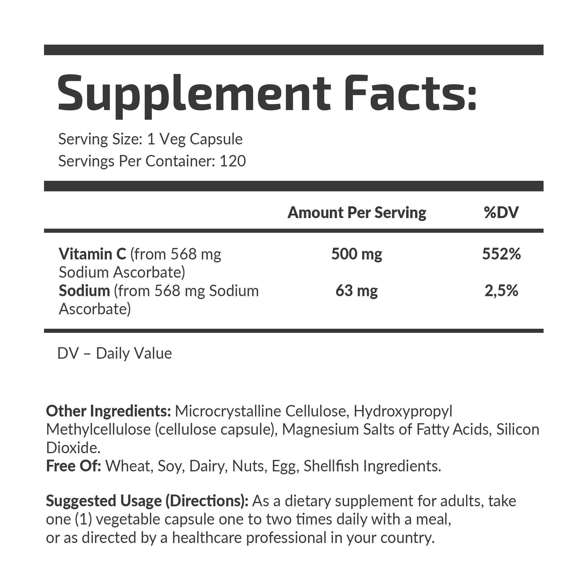 Банка Buffered Vitamin C 500 mg Fuel Up 120 vegcaps, вигляд збоку.