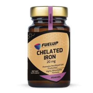Fuel Up Chelated Iron 20 mg 30 капсул, фронтальний вигляд банки