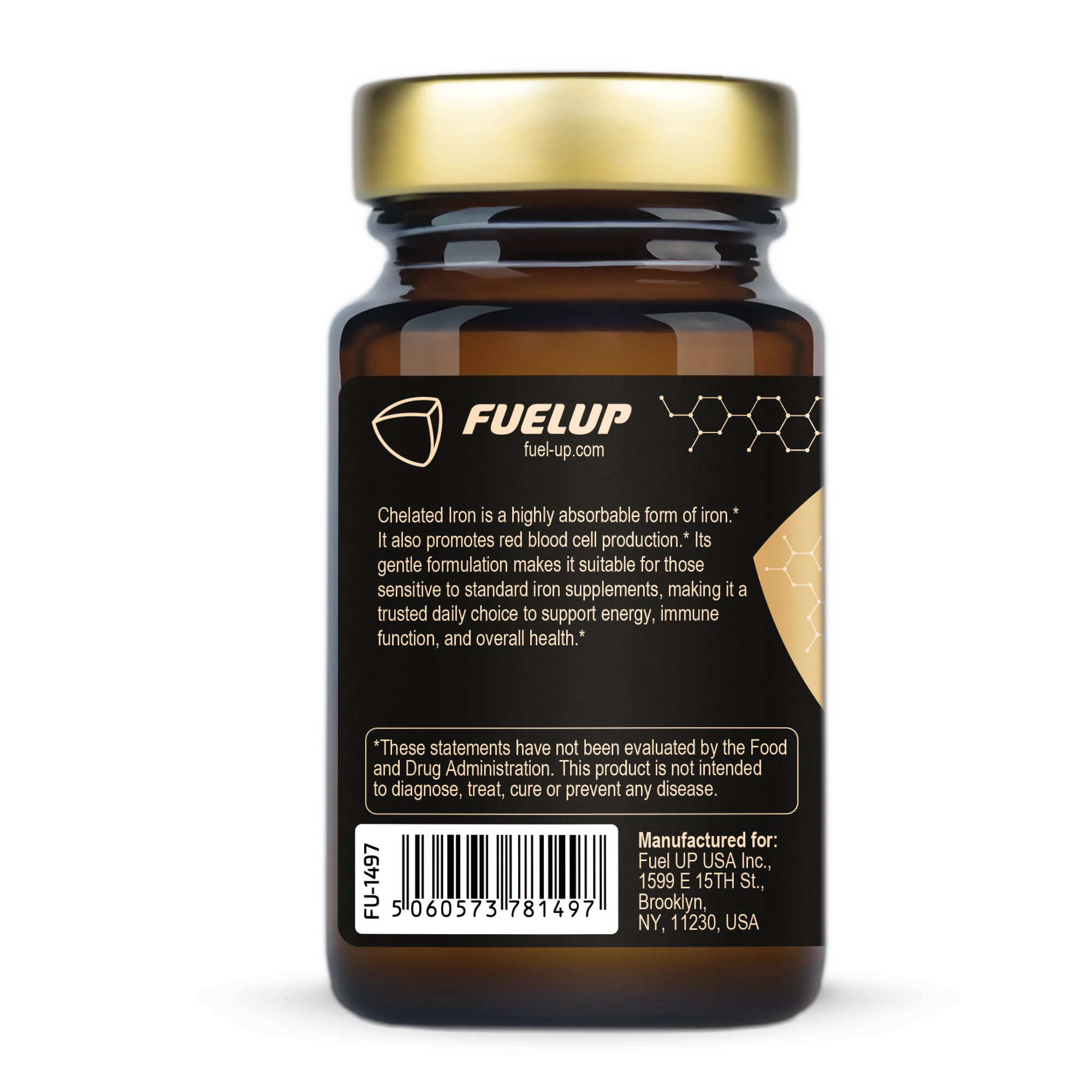 Склад хелатного заліза Fuel Up 20 mg 30 vegcaps на етикетці