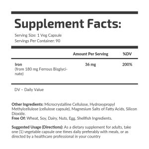 Банка Chelated Iron 36 mg Fuel Up 90 vegcaps, вигляд ззаду.