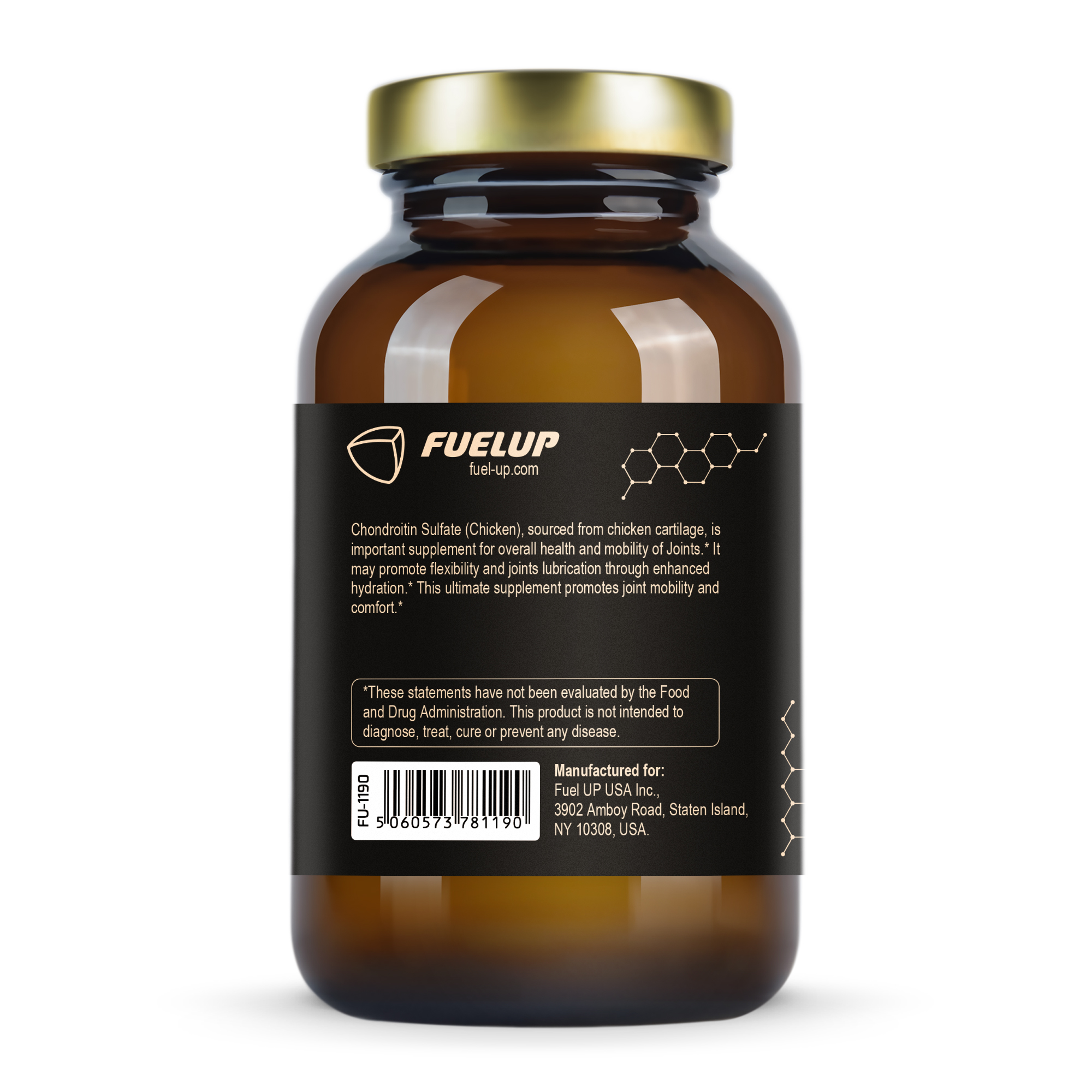 Склад хондроїтину (куряче джерело) Fuel Up 600 mg на етикетці