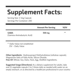 Упаковка GABA 500 mg Fuel Up 200 vegcaps, бічний ракурс.