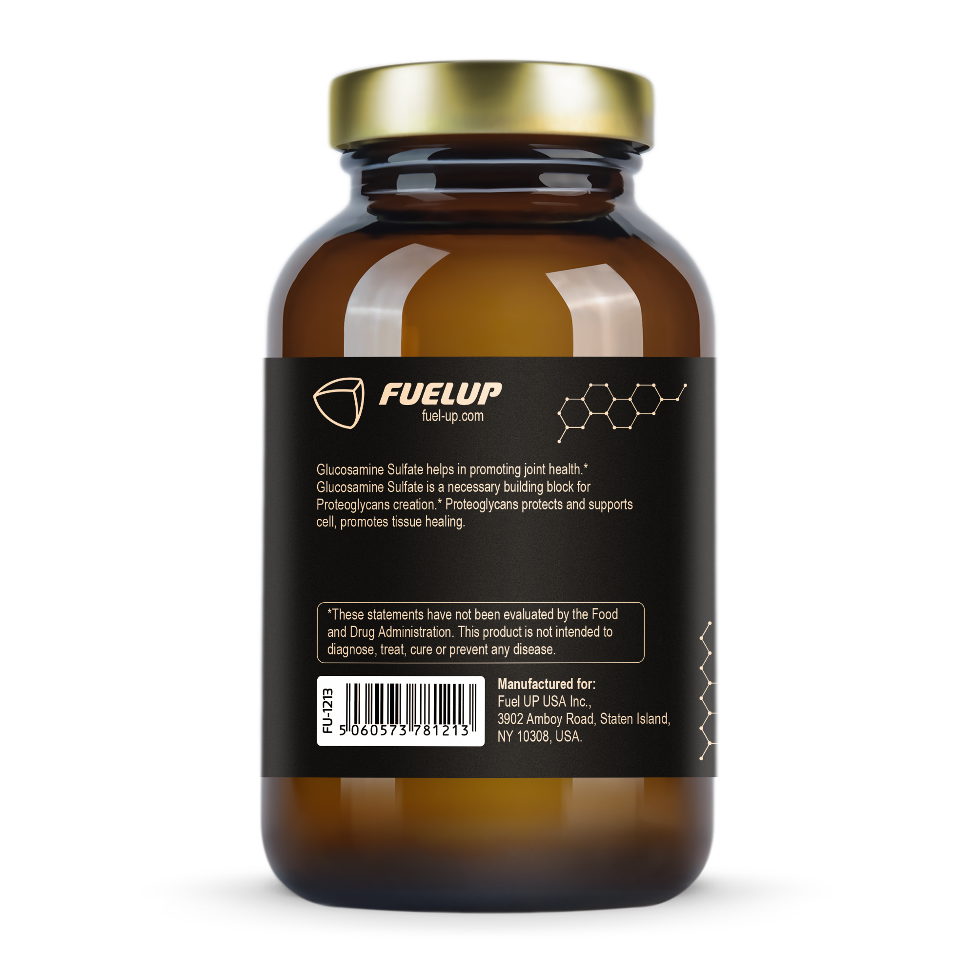 Склад глюкозаміну сульфату 500 mg Fuel Up на етикетці банки
