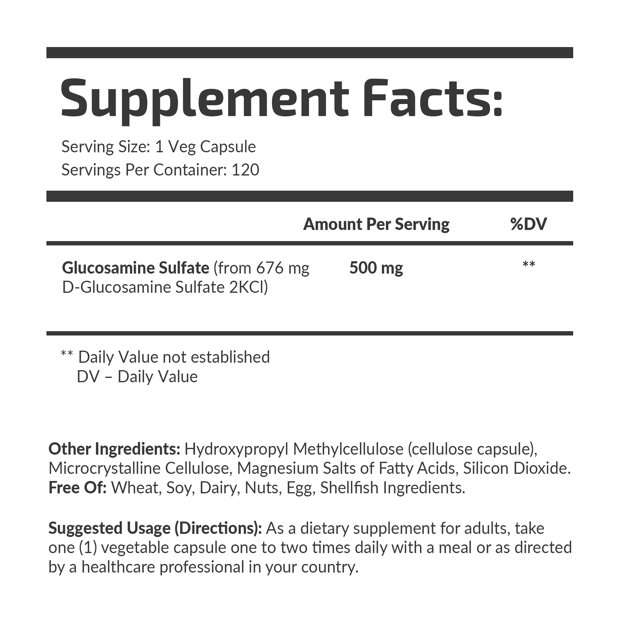 Упаковка Glucosamine Sulfate 500 mg Fuel Up 120 шт, бічний ракурс.