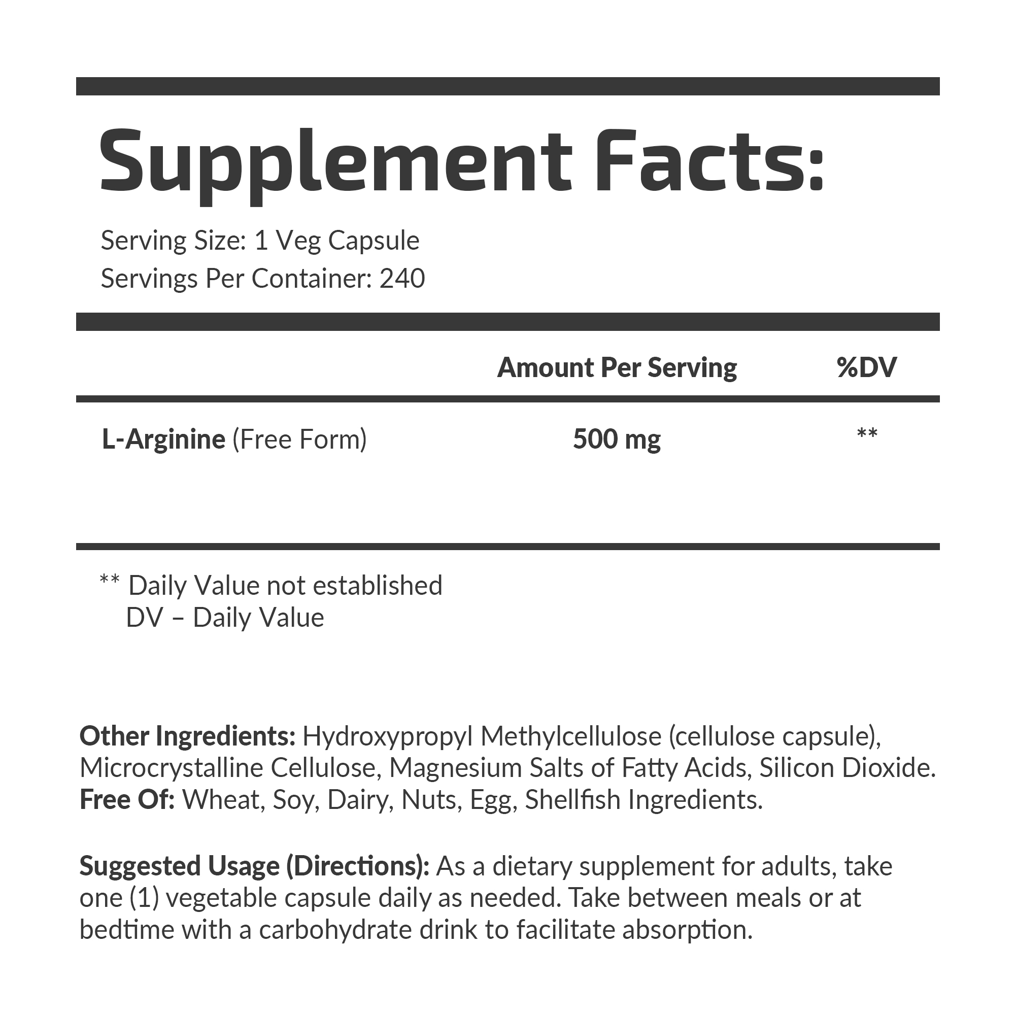 Велика упаковка L-Arginine 500 mg Fuel Up 240 vegcaps, збоку.