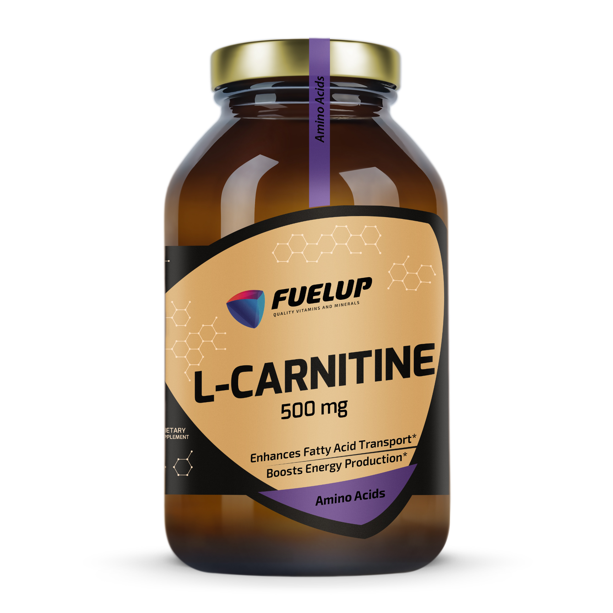 Fuel Up L-Carnitine 500 mg 180 капсул, фронтальна сторона банки