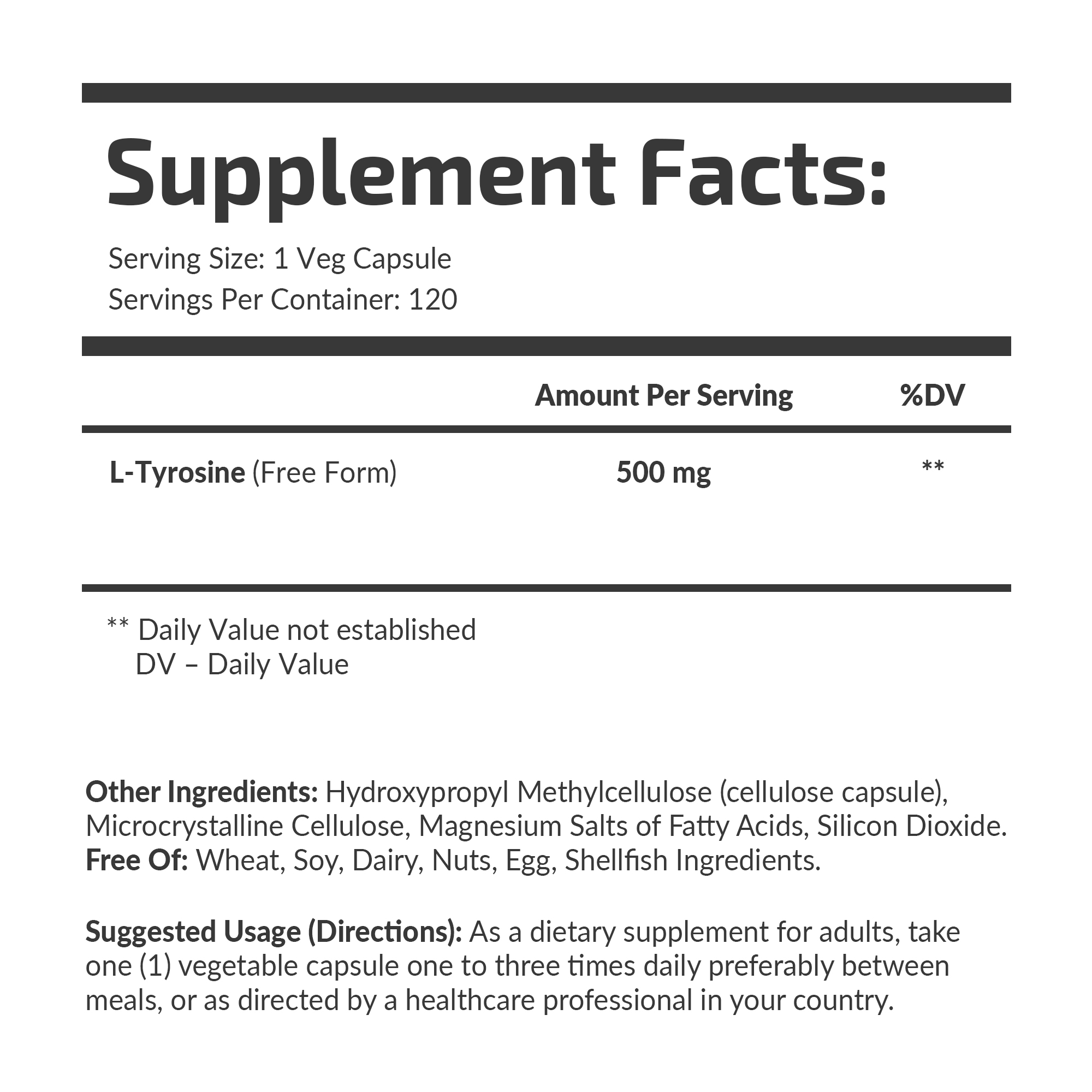 Банка L-Tyrosine 500 mg Fuel Up, бічний ракурс.