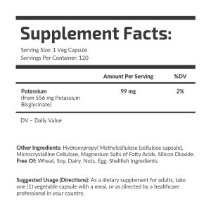 Банка Potassium Glycinate 99 mg Fuel Up 120 vegcaps, вигляд збоку.