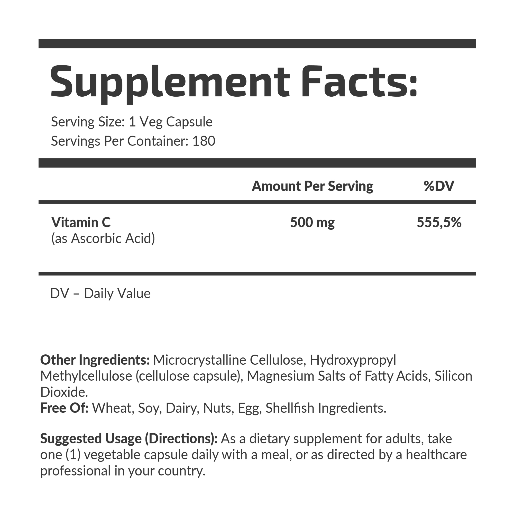 Банка Vitamin C 500 mg Fuel Up 180 капсул, вигляд збоку.