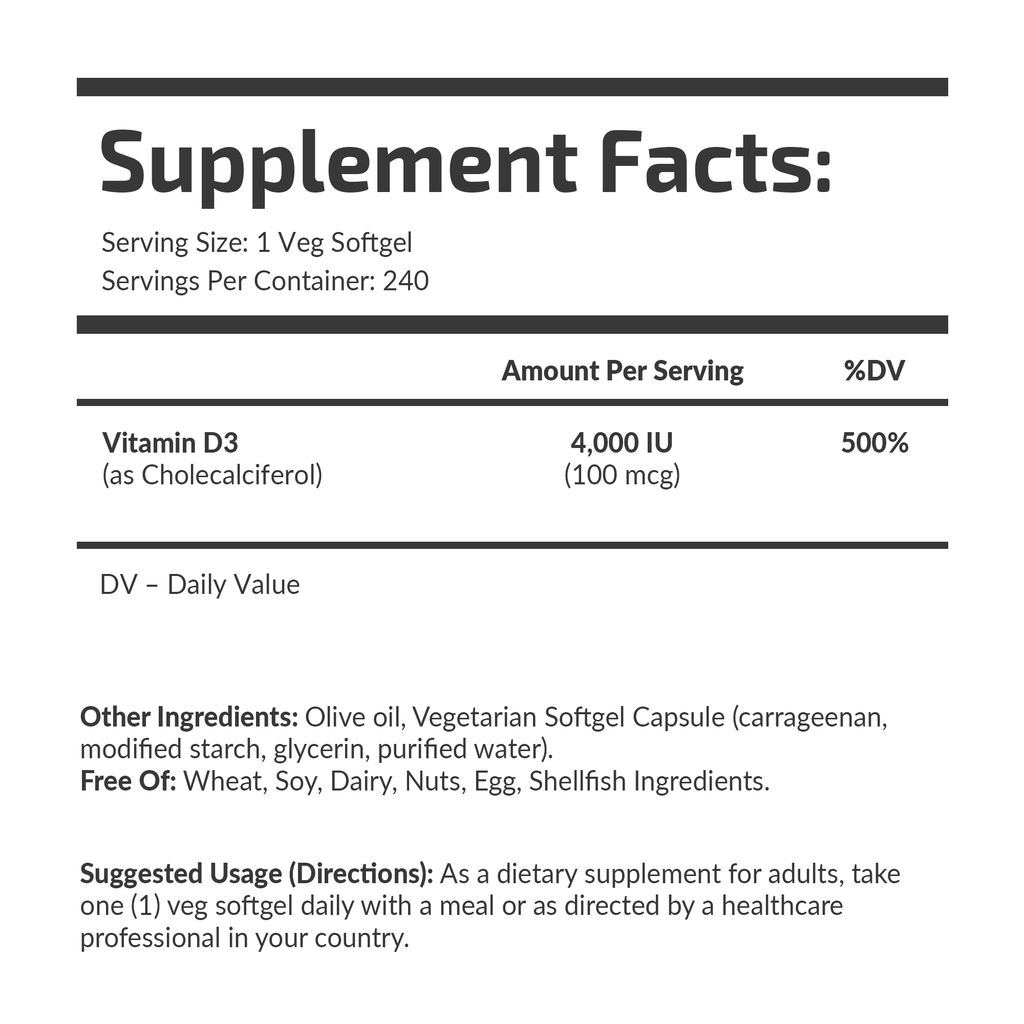 Упаковка Vitamin D3 4000 IU Fuel Up 240 softgels, вигляд ззаду.