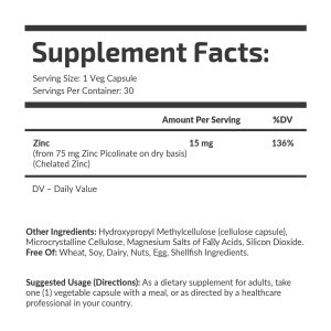 Мала упаковка Zinc Picolinate 15 mg Fuel Up 30 капсул, збоку.