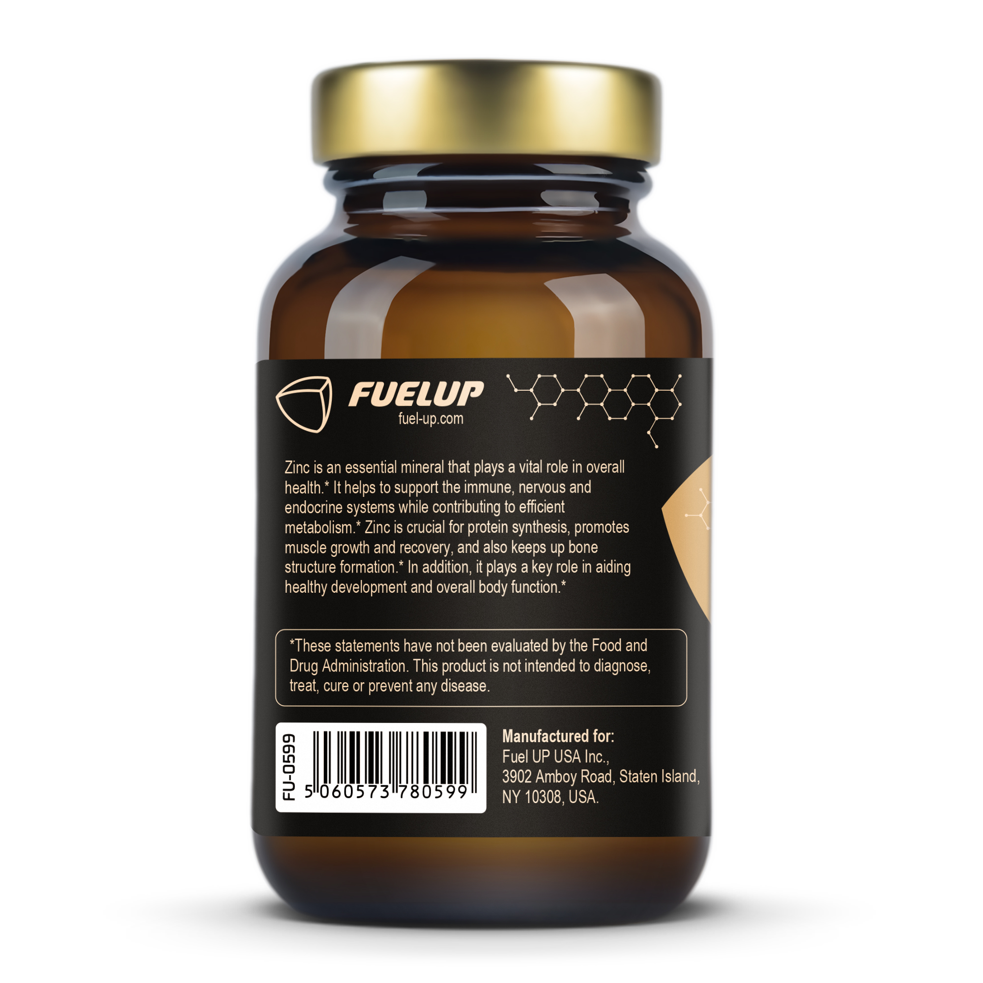 Склад глюконату цинку Fuel Up 50 mg на упаковці 100 tabs