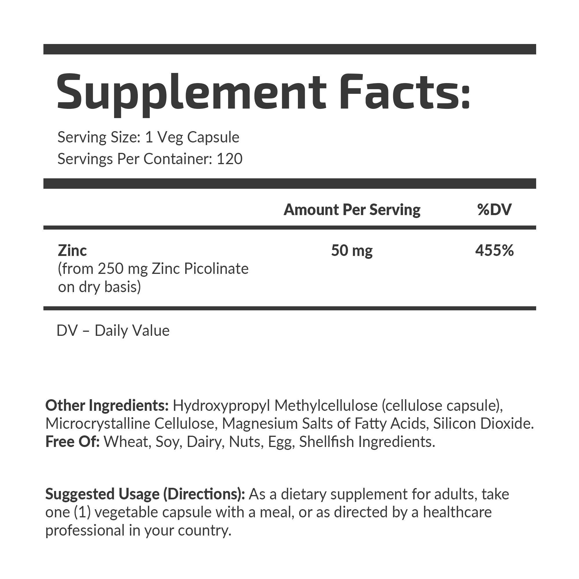 Банка Zinc Picolinate 50 mg Fuel Up 120 шт, вигляд збоку.