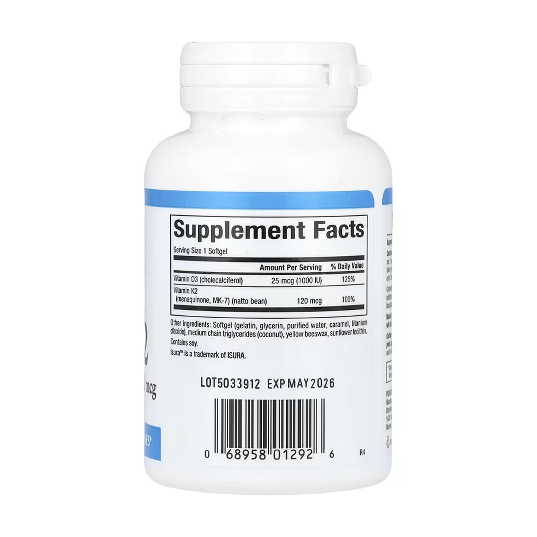 Vitamin D3 & K2 25 mcg (1000 IU) & 120 mcg - 60 softgels фото2