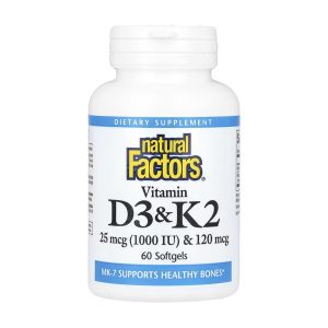 Vitamin D3 & K2 25 mcg (1000 IU) & 120 mcg - 60 softgels фото1